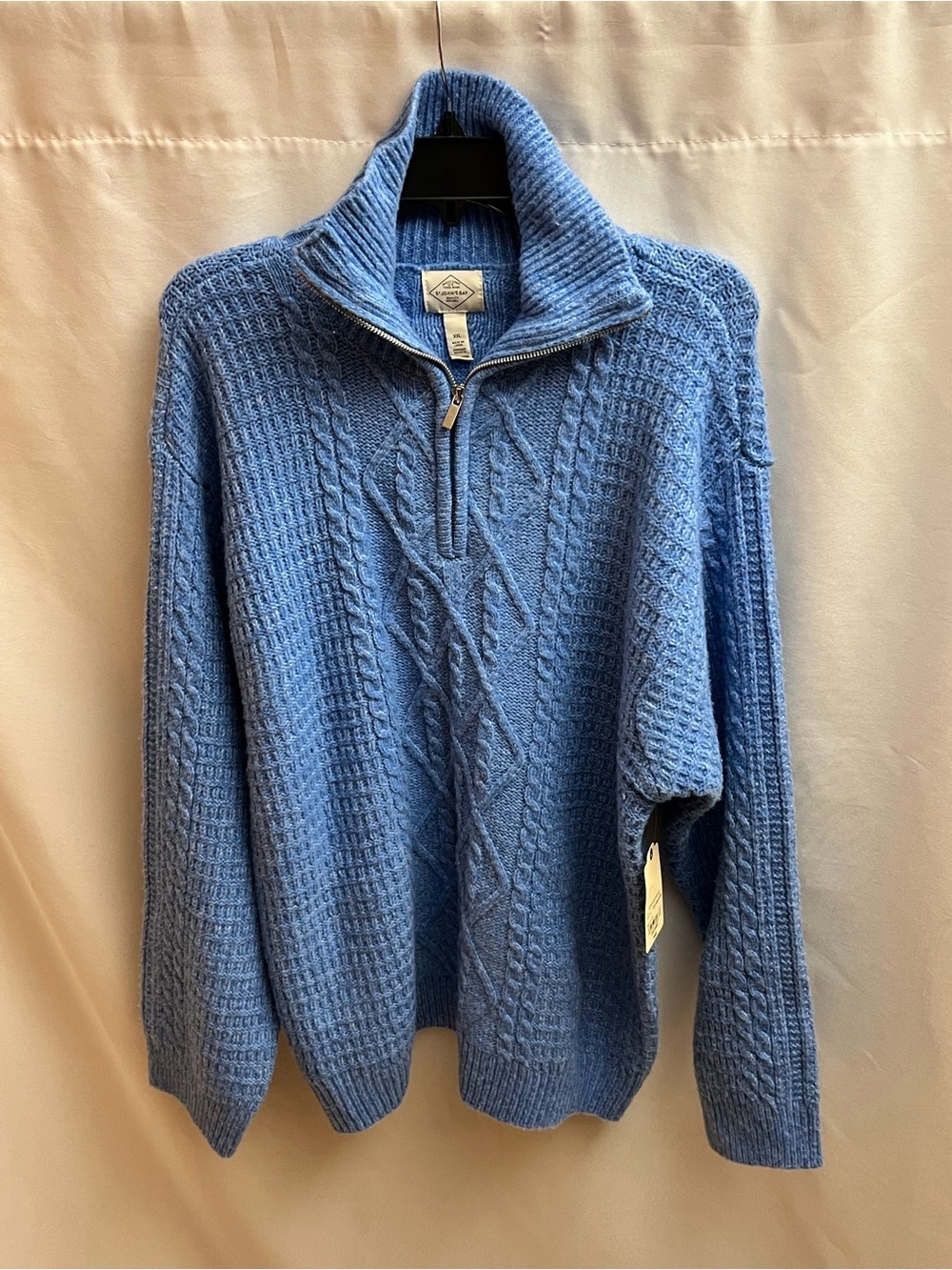St. John’s Bay Women’s XXL Silver Lake Blue Cable Knit Quarter Zip Sweater NWT